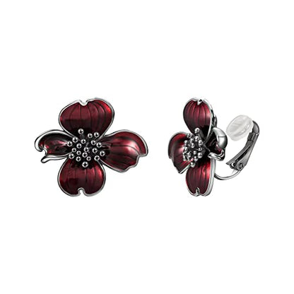 Clip on Earrings Women, 14K Gold Plated Earrings for Sensitive Ears, Fashion Women's Earrings Jewelry Birthday Gift for Wife Grandma Daughter Girls on Christmas Thanksgiving - color: Silver Black Red Earrings