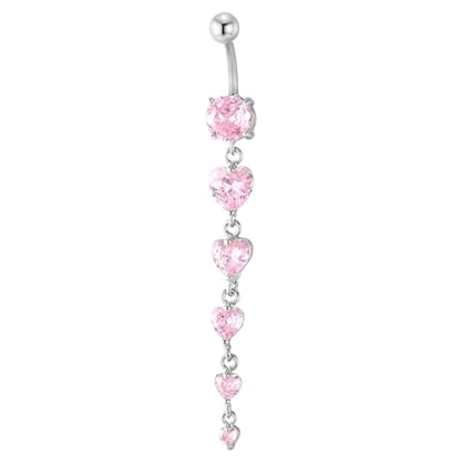 COOLSTEELANDBEYOND Steel Belly Chain Belly Button Ring Body Jewelry Piercing Navel Ring with Long Dangle Cubic Zirconia - color: E-Metal Color: Silver