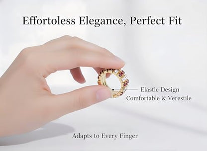 Sparkling Rhinestone Ring Set Trendy Elastic Rhinestone Crystal Stretch Ring Stackable Jewelry for Women Girls - color: 3 Rows Ring-Golden+White+Bright Red