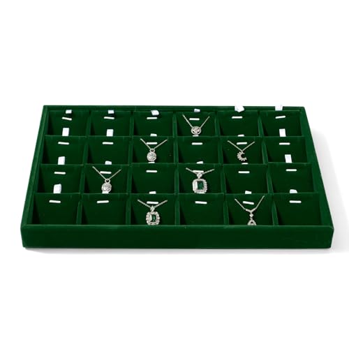 24-Slot Velvet Necklace Pendant & Bracelet Display Tray Green | For Necklace Pendant & Bracelet Storage, Large Capacity, For Home & Retail - size: 24 Slot