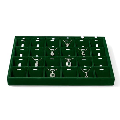24-Slot Velvet Necklace Pendant & Bracelet Display Tray Green | For Necklace Pendant & Bracelet Storage, Large Capacity, For Home & Retail - size: 24 Slot