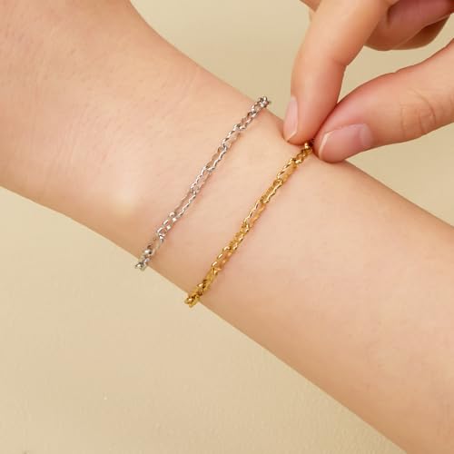 SMYHTGLIF 16.4 Feet Gold Stainless Steel Chain for Jewelry Making | Soldered Peanut Chain Bulk DIY Handmade Chain Roll for Craft Jewelry Supplies - color: Gold