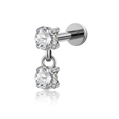 1PC ASTM F136 Titanium Mini Threadless Flat Back Stud 18G 6mm 8mm for Conch Helix Flat Tragus Labret - color: Dangle CZ - Tit