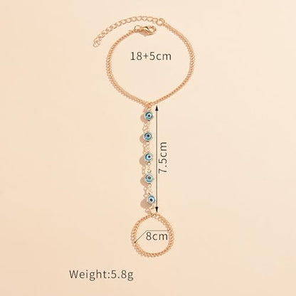 Vivian&CD Trendy Gold Hand Chain Bracelet for Women, 14k Gold Plated Dainty Ring Bracelet, Hypoallergenic Finger Nail Bracelet with Zircon Sequins or Satellite Chain - Elegant Jewelry Gift for Women - style: Devil's Eye