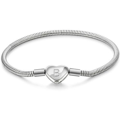 Initial Bracelet Heart Clasp Stainless Steel Snake Chain Alphabet Letter Charm Gift for Women Mom Girlfriend Wife - style: B