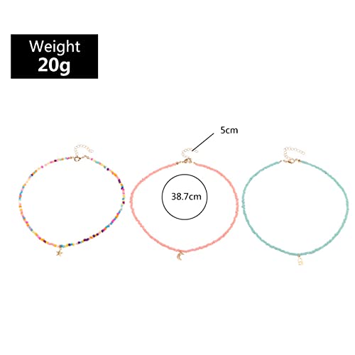 Handmade Multilayered Rainbow Colorful Beads Link Chain Moon Star Butterfly Pendant Choker Necklace Friendship Creative Beach Costume Jewelry for Women - color: pink