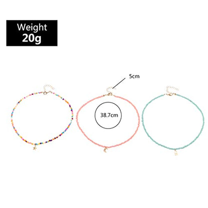 Handmade Multilayered Rainbow Colorful Beads Link Chain Moon Star Butterfly Pendant Choker Necklace Friendship Creative Beach Costume Jewelry for Women - color: pink