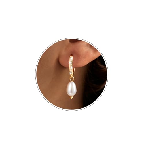 Pearl Drop Earrings 14K Gold Plated Dainty Bridesmaid Jewelry Gift - color: yellow