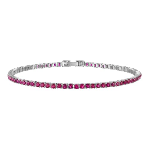 Tennis Bracelets for Women 2mm Dainty 14K Gold Plated CZ | 5A cubic zirconia, 4 prong sparkle, birthstone colors, 6.5-7.5 inches, fold over clasp, tarnish resistant, waterproof - color: Ruby Red
