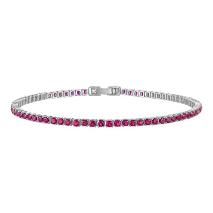 Tennis Bracelets for Women 2mm Dainty 14K Gold Plated CZ | 5A cubic zirconia, 4 prong sparkle, birthstone colors, 6.5-7.5 inches, fold over clasp, tarnish resistant, waterproof - color: Ruby Red
