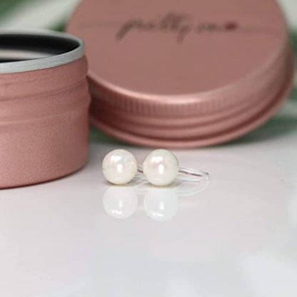 Round Simulated Shell Pearl Invisible Clip-On Earrings for Non-Pierced Ears (6mm, White)