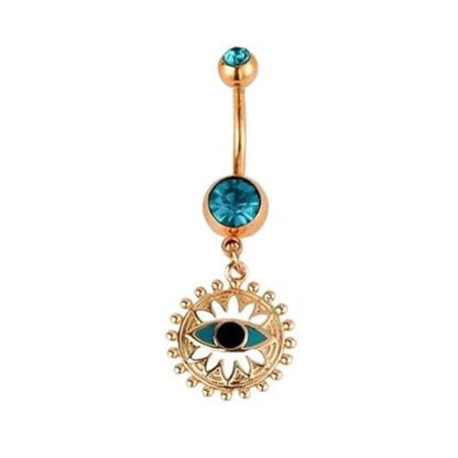 14G Blue CZ Evil Eye Sun Heart Dangle Belly Button Rings for Women 14K Gold Plated Surgical Steel Belly Navel Barbell Enamel Starry Sky Colorful Crystal Dangling Navel Rings Belly Piercing Jewelry - style: Style3