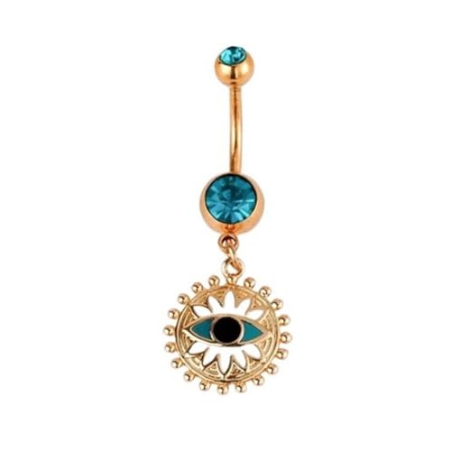 14G Blue CZ Evil Eye Sun Heart Dangle Belly Button Rings for Women 14K Gold Plated Surgical Steel Belly Navel Barbell Enamel Starry Sky Colorful Crystal Dangling Navel Rings Belly Piercing Jewelry - style: Style3