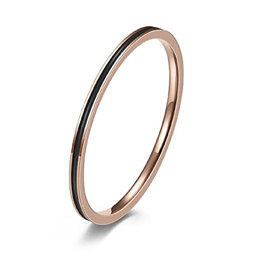 Women's Stainless Steel 1MM Thin Plain Midi Stacking Ring Band Comfort Fit, Size 3 to 10 - color: Enamel - Black