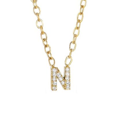 Small Letter Necklace for Women 18K Gold Plated Cubic Zirconia Tiny Initial Necklace Dainty Personalized Name Necklaces - color: N-Gold