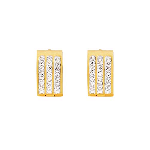 Women's 3 Rows of 8 AAA Cubic Zirconia Stones Huggie Hoop Earrings - color: Gold