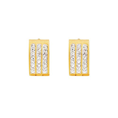 Women's 3 Rows of 8 AAA Cubic Zirconia Stones Huggie Hoop Earrings - color: Gold