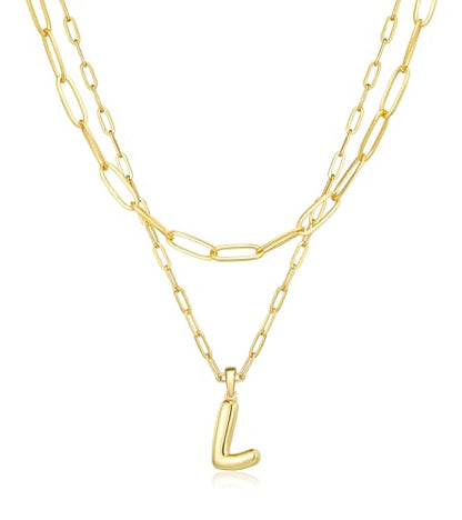 adoyi Dainty Heart Initial Necklaces 14K Gold Plated Layered Letter A-Z Pendant Necklace Stack Trendy Jewelry Birthday Valentines Gifts for Women Jewelry - color: Gold-Letter, style: L
