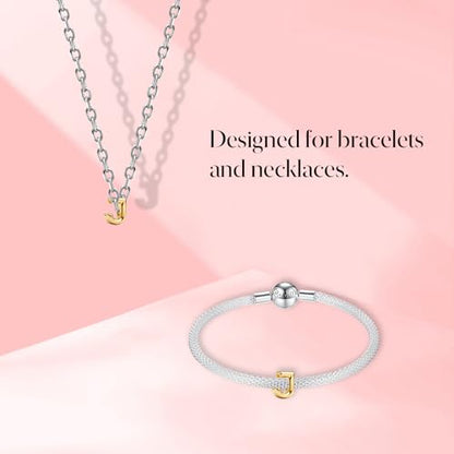 S925 A-Z Bead Charms,Initial Letter Alphabet, 14K Gold Plated, for Bracelet Necklace, Gift for Mothers Nurses Day Graduation Birthday Anniversary, for Girlfriend Family Friend, for Pandora - style: J