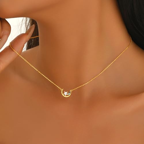 925 Sterling Silver Crescent Moon Necklace for Women | Crescent Choker Necklace 14K Gold Plated Dainty Half Moon Pendant Necklace for Mother Daughter Wedding Jewelry Gift - color: Gold-2