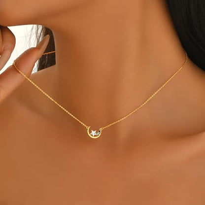 925 Sterling Silver Crescent Moon Necklace for Women | Crescent Choker Necklace 14K Gold Plated Dainty Half Moon Pendant Necklace for Mother Daughter Wedding Jewelry Gift - color: Gold-2