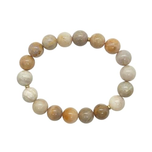 CoralTalks 12mm Handmade Natural Coral Jade Precious Round Beads Stretch Bracelet Unisex Adjustable Size