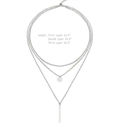Layered Necklace Pendant Handmade Dainty Choker Bar Layering Long Necklace for Women(Silver) - color: Silver