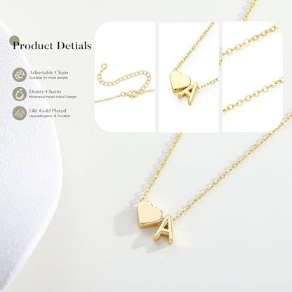 Turandoss Heart Initial Necklace A-Z Letter Teen Girl Gifts Trendy Stuff | Heart Initial Necklaces, 14K Gold Plated, A-Z Letter Pendant Necklace, Birthday Gifts for Women Teen Girls Trendy Jewelry - color: Gold, style: F