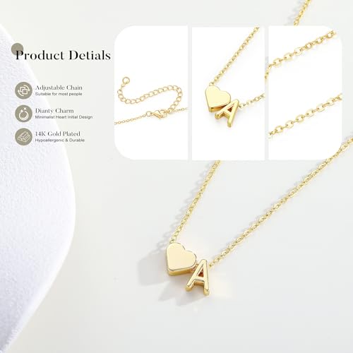 Turandoss Heart Initial Necklace A-Z Letter Teen Girl Gifts Trendy Stuff | Heart Initial Necklaces, 14K Gold Plated, A-Z Letter Pendant Necklace, Birthday Gifts for Women Teen Girls Trendy Jewelry - color: Gold, style: E