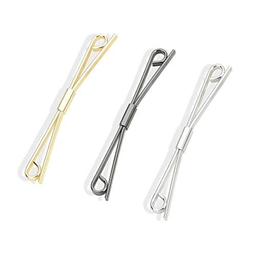 3PCS Men's Classic Tie Clips - Shirt Collar Clip Bar for Necktie - Gold, Silver, Black Tone - Tie Pins, Collar Holder - style: 60mm Length Ring Head