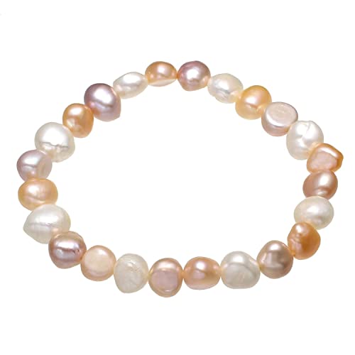 Handmade Women's Pearl Bracelet | Stretchy Beaded 8-9mm Baroque Pearl Bracelet for Ladies and Girls - Pink, Black, White, Grey, Multicolor - color: Mulitoclor