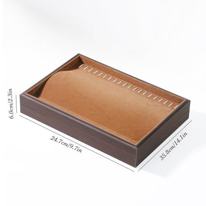 Wood Jewelry Organizer Tray, Necklace Display (Brown, 2Pc, 20-Hook) | Stackable Jewelry Display, Necklace Holder, Tangle-Free Necklace Stand, Pendant Organizer - size: 20 Hooks Necklace+20 Hooks Necklace