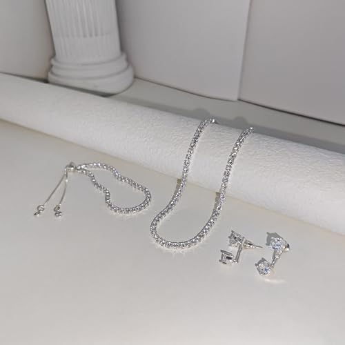 Luxval Tennis Necklace 14K Gold Plated Rhinestone Butterfly Choker Necklaces for women Dainty Zirconia Cut Faux Diamond chain 3mm - color: Silver-2CZ tennis set