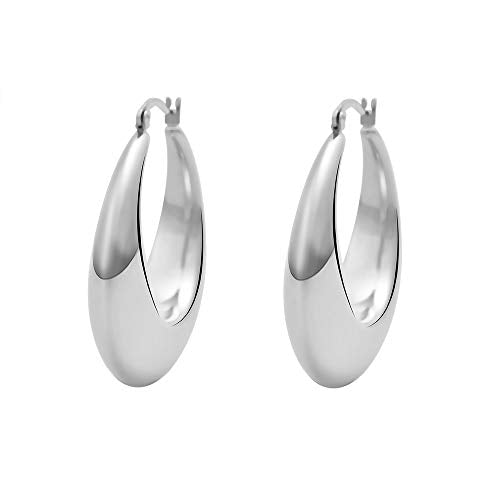 Chunky Large Thick Rounded Tube Hoop Earrings - color: Silver