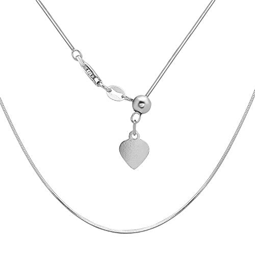 Sterling Silver, Rose or Gold Tone Italian Adjustable Square 8-sided Diamond-Cut Snake Bolo Chain (from 12" to 22") - color: silver