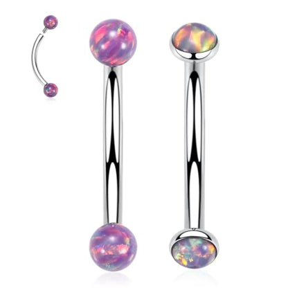 G23 Titanium Eyebrow Piercing Jewelry Eyebrow Rings Curved Barbell 16G Eyebrow Belly Button Ring Navel Rings Rook Daith Earrings Lip Ring Eyebrow Jewelry 6mm-12mm - color: 2PCS,Ball Shape Purple Opal+Disc Shape Purple Opal,Silver