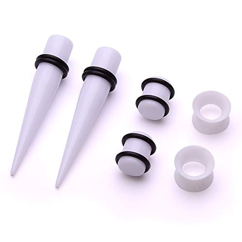 JieyueJewelry 50/54 Pcs Ear Stretching Kit 14G-00G | Acrylic Tapers & Plugs with Silicone Tunnels, Ear Gauges Expander Set Body Piercing Jewelry for Women and Men - color: White