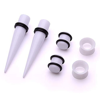 JieyueJewelry 50/54 Pcs Ear Stretching Kit 14G-00G | Acrylic Tapers & Plugs with Silicone Tunnels, Ear Gauges Expander Set Body Piercing Jewelry for Women and Men - color: White