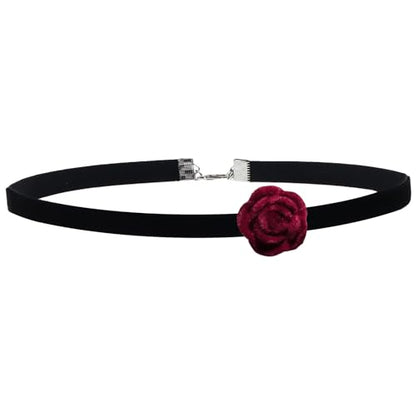Handcrafted Velvet Choker Necklace with Exquisite Camellia Pendant Fashion Jewelry for Women - color: BLACK02R