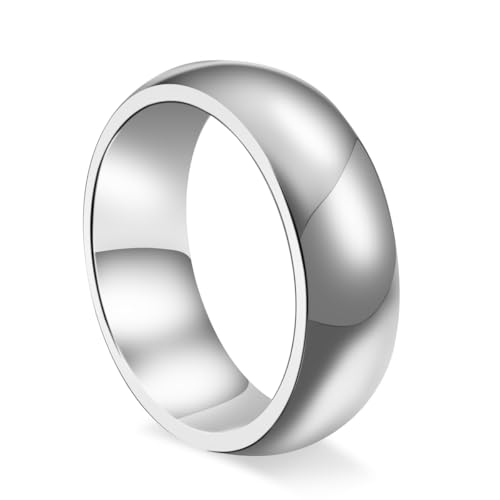 CCBFY 2 MM 4 MM Stainless Steel Ring Jewel Roman Numerals Stackable High Polish Plain Dome Tarnish Resistant Comfort Fit Ring Wedding Band Size 3-15 - color: 7mm - Silver