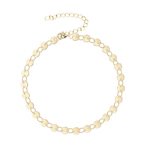 Womens Dainty Gold Chain Bracelet,Simple Layered Chain Bracelets,Beaded Turquoise Bracelet,Charm Crystal Bar,Heart,Karma,Triangle,Pearl Bracelets for Women - color: Gold Coin Chain