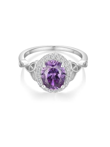 2-3 Carat Oval Engagement Ring 925 Silver Celtic Knot Birthstone Rings for Women Hypoallergenic Amehtyst/Aquamarine/Emerald/Ruby/Sapphire Cocktail Rings Jewelry Size 6-10 - color: B. Amethyst