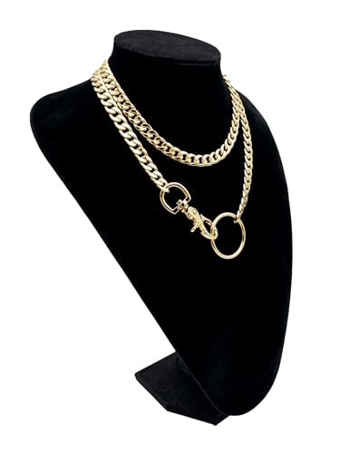 paloli Women's Slip Chain Rainbow Heart O-Ring Chunky Chain Necklace, Rays Cuban Long Layered Jewelry, Adjustable Lariat Y-Necklace Heart Loop Choker - color: M-Oring-Gold