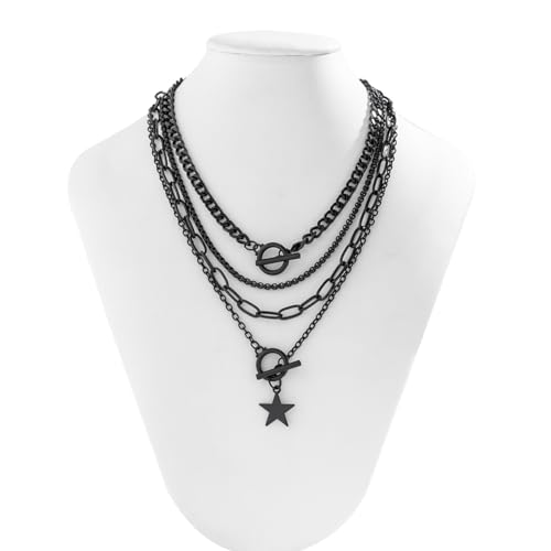 CSIYANJRY99 Layered Gold Necklaces for Women Chunky Gold Necklace Stack Layered Cuban Paperclip Snake Chain Necklace Retro Coin Dainty Pendant Toggle Clasp Necklace - style: Black Star