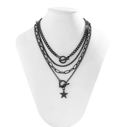 CSIYANJRY99 Layered Gold Necklaces for Women Chunky Gold Necklace Stack Layered Cuban Paperclip Snake Chain Necklace Retro Coin Dainty Pendant Toggle Clasp Necklace - style: Black Star