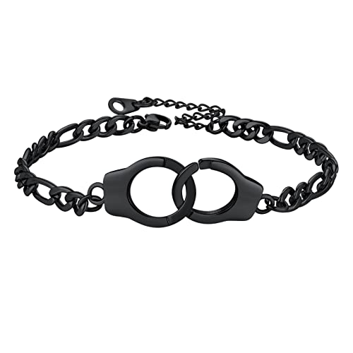 PROSTEEL Trendy Handcuffs Design/Customize Words Ankle Bracelet For Women, 316L Stainless Steel Anklets Silver/Gold/Black Tone, Hypoallergenic, Come with Box - style: 03 Handcuffs Anklet(8.5"-10.5")-Cool Black