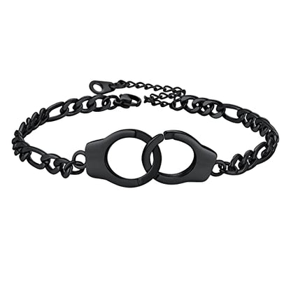 PROSTEEL Trendy Handcuffs Design/Customize Words Ankle Bracelet For Women, 316L Stainless Steel Anklets Silver/Gold/Black Tone, Hypoallergenic, Come with Box - style: 03 Handcuffs Anklet(8.5"-10.5")-Cool Black