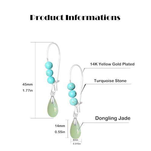 Natural Waterdrop Stone Drop Earrings,Gold Plated Real Genuine Teardrop Crystal Quartz Gemstone Pin Hoop Earrings Hooks Statement Dangle Dangling Earrings for Women Her - color: A01_Dongling Jade