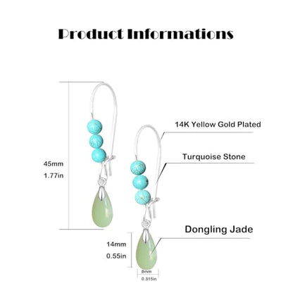 Natural Waterdrop Stone Drop Earrings,Gold Plated Real Genuine Teardrop Crystal Quartz Gemstone Pin Hoop Earrings Hooks Statement Dangle Dangling Earrings for Women Her - color: A01_Dongling Jade