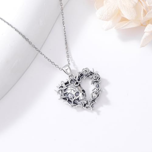 Sterling Silver Halloween Necklace Gothic Jewelry Gifts for Women Men - style: Skull Thorn Rose